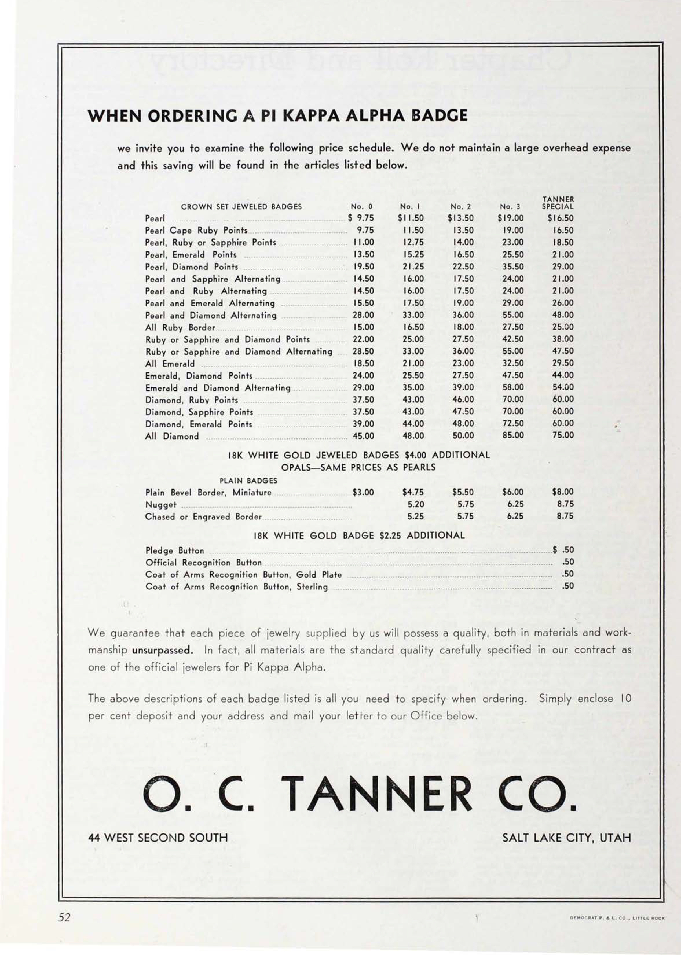 O. C. Tanner Co. Advertisement, September 1940